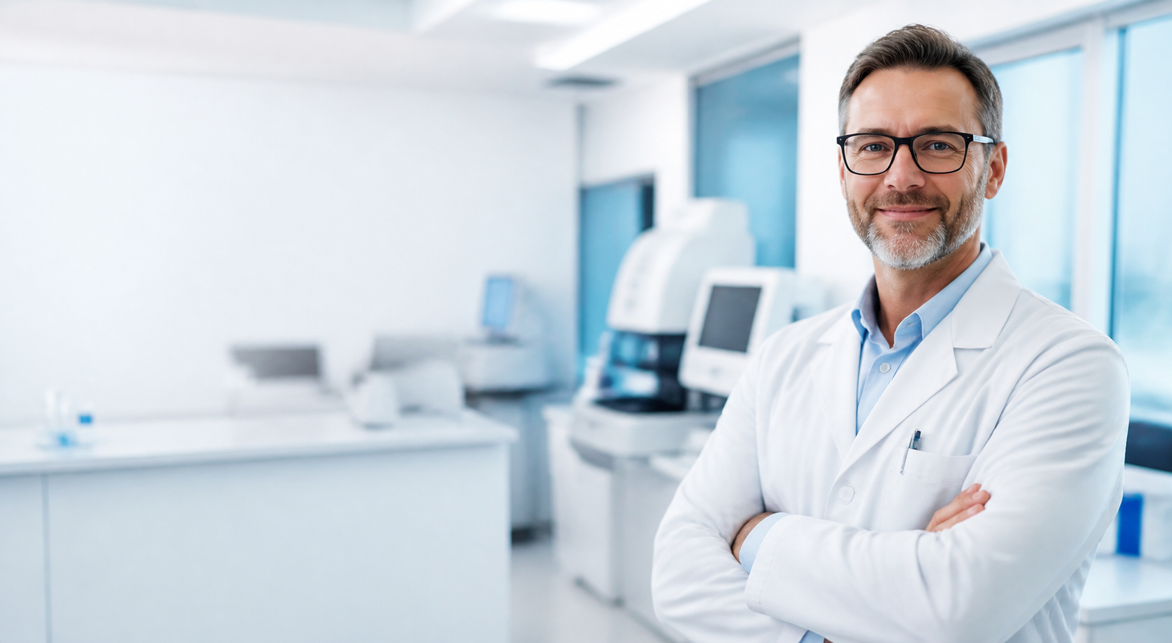 Specialist doctor beside advanced medical equipment